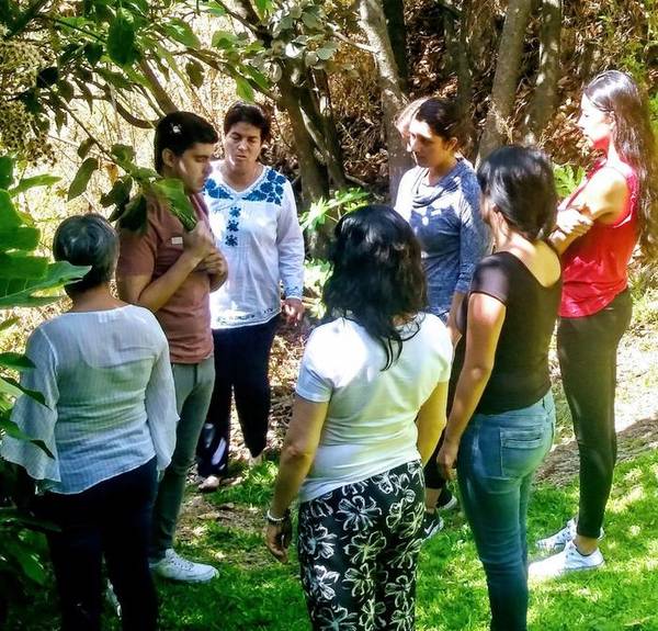 Grupo de taller en círculo en el jardín